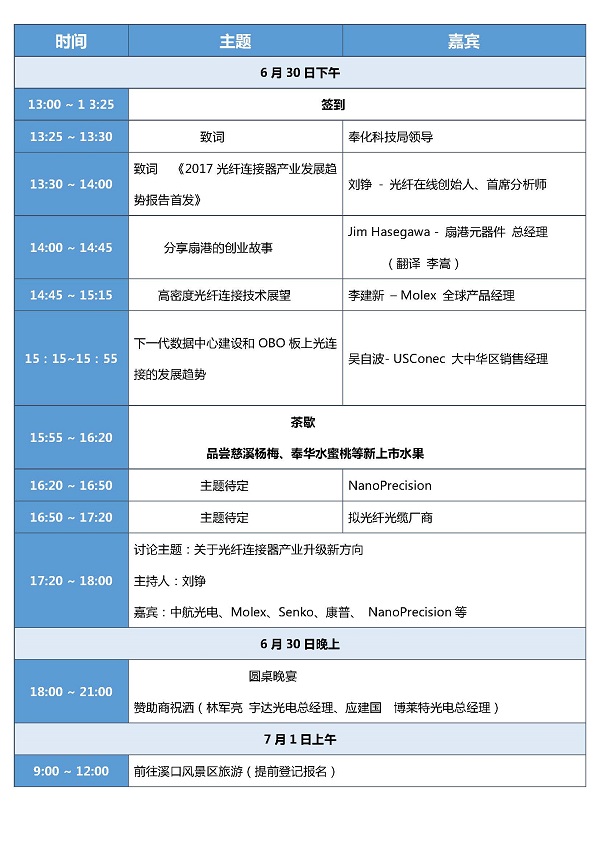 【聚焦寧波】2017國(guó)際光纖連接器峰會(huì)議程及參會(huì)名單更新