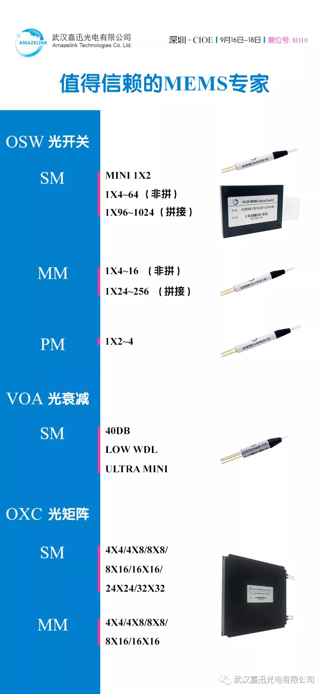 武漢嘉迅光電攜MEMS OSW，MEMS OXC全系列參展深圳CIOE2021